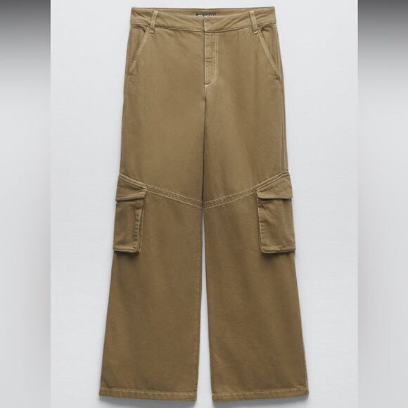 Zara Full Length Light Khaki Cargo Pants New - Picture 9 of 10